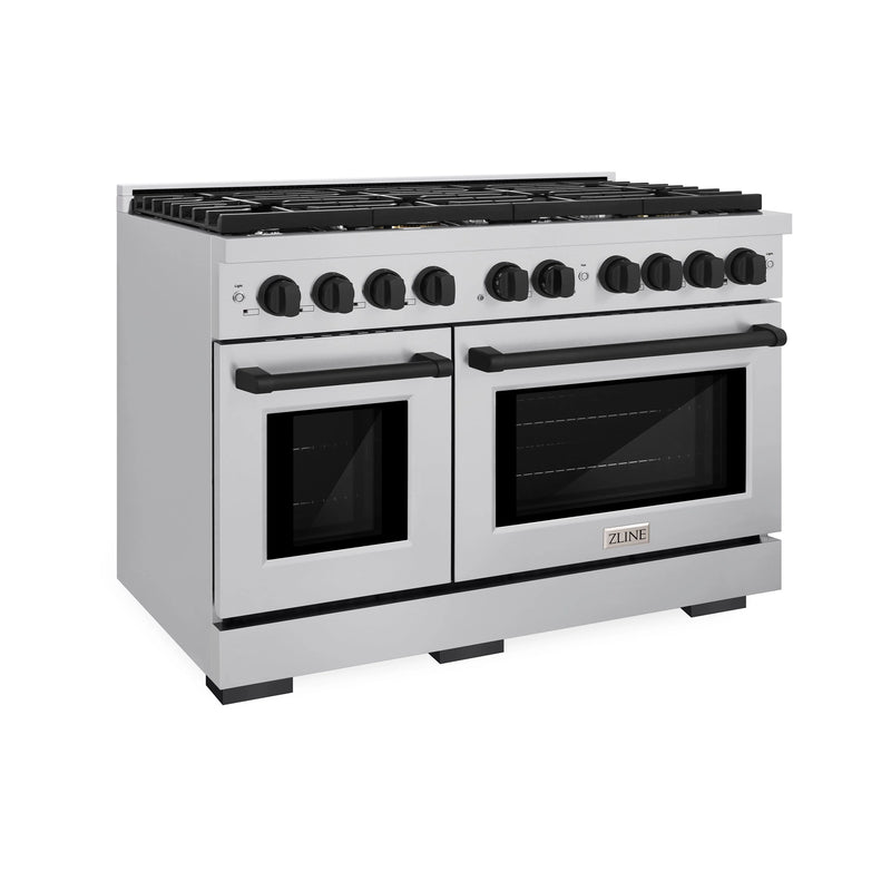 ZLINE Autograph Edition 48-Inch Paramount Gas Range with 8 Gas Burners and 6.7 cu. ft. Double Gas Oven in Stainless Steel and Matte Black Accents (SGRZ-48-MB)