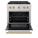 ZLINE Autograph Edition 30-Inch 4.2 cu. ft. Paramount Dual Fuel Range with 4 Burner Gas Cooktop and Electric Convection Oven in Stainless Steel with White Matte Door and Champagne Bronze Accents (SDRZ-WM-30-CB)