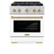 ZLINE Autograph Edition 30-Inch 4.2 cu. ft. Paramount Dual Fuel Range with 4 Burner Gas Cooktop and Electric Convection Oven in Stainless Steel with White Matte Door and Champagne Bronze Accents (SDRZ-WM-30-CB)