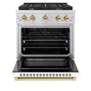 ZLINE Autograph Edition 30-Inch 4.2 cu. ft. Paramount Dual Fuel Range with 4 Burner Gas Cooktop and Electric Convection Oven in Stainless Steel with White Matte Door and Polished Gold Accents (SDRZ-WM-30-G)