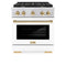 ZLINE Autograph Edition 30-Inch 4.2 cu. ft. Paramount Dual Fuel Range with 4 Burner Gas Cooktop and Electric Convection Oven in Stainless Steel with White Matte Door and Polished Gold Accents (SDRZ-WM-30-G)