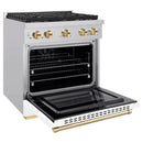 ZLINE Autograph Edition 30-Inch 4.2 cu. ft. Paramount Dual Fuel Range with 4 Burner Gas Cooktop and Electric Convection Oven in Stainless Steel with White Matte Door and Polished Gold Accents (SDRZ-WM-30-G)
