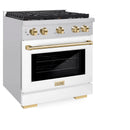 ZLINE Autograph Edition 30-Inch 4.2 cu. ft. Paramount Dual Fuel Range with 4 Burner Gas Cooktop and Electric Convection Oven in Stainless Steel with White Matte Door and Polished Gold Accents (SDRZ-WM-30-G)