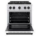 ZLINE Autograph Edition 30-Inch 4.2 cu. ft. Paramount Dual Fuel Range with 4 Burner Gas Cooktop and Electric Convection Oven in Stainless Steel with White Matte Door and Matte Black Accents (SDRZ-WM-30-MB)