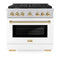 ZLINE Autograph Edition 36-Inch 5.2 cu. ft. Paramount Dual Fuel Range with 6 Burner Gas Cooktop and Electric Convection Oven in Stainless Steel with White Matte Door and Polished Gold Accents (SDRZ-WM-36-G)