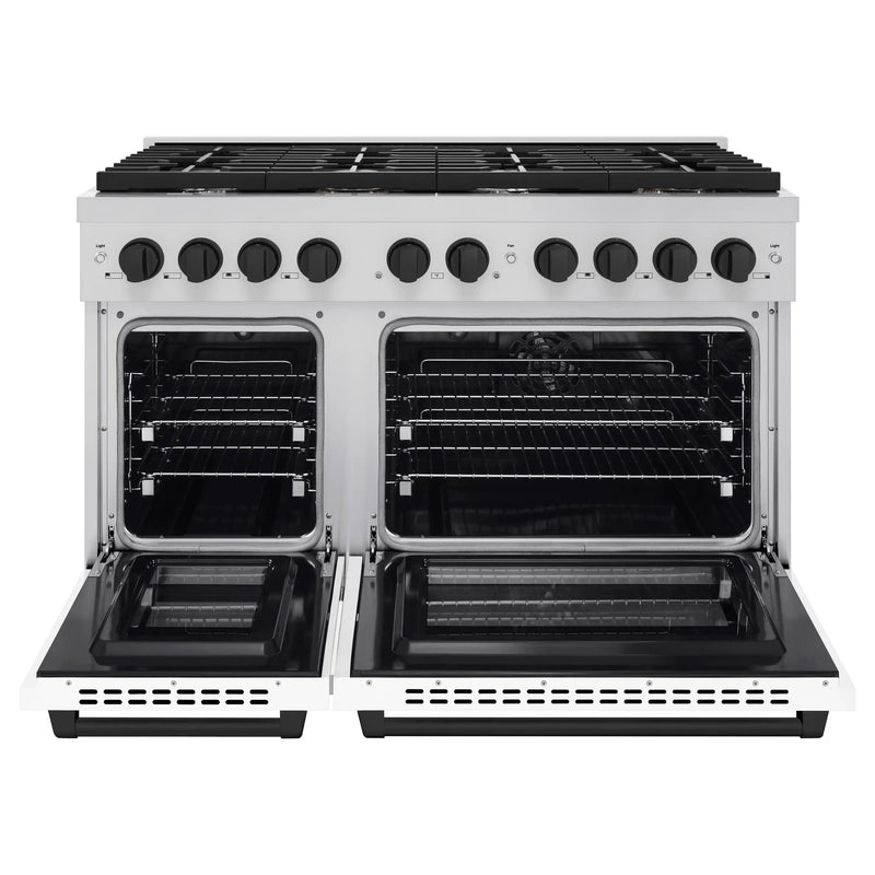 ZLINE Autograph Edition 48 -Inch 6.7 cu. ft. Paramount Double Oven Dual Fuel Range with 8 Burner Gas Cooktop in Stainless Steel with White Matte Doors and Matte Black Accents (SDRZ-WM-48-MB)