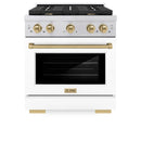 ZLINE Autograph Edition 30-Inch Paramount Gas Range with 4 Gas Burners and 4.2 cu. ft. Convection Gas Oven in Stainless Steel with White Matte Door and Champagne Bronze Accents (SGRZ-WM-30-CB)