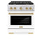 ZLINE Autograph Edition 30-Inch Gas Range with 4 Gas Burners and 4.2 cu. ft. Convection Gas Oven in Stainless Steel with White Matte Door and Champagne Bronze Accents (SGRZ-WM-30-CB)