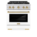 ZLINE Autograph Edition 2-Piece Appliance Package - 30-Inch Gas Range and Wall Mounted Range Hood in Stainless Steel and White Door with Champagne Bronze Trim (2AKP-SGRWMRH30-CB)