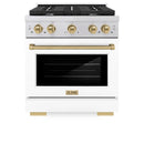 ZLINE Autograph Edition 3-Piece Appliance Package - 30-Inch Gas Range, Wall Mounted Range Hood, & 24-Inch Tall Tub Dishwasher in Stainless Steel and White Door with Champagne Bronze Trim (3AKP-SGRWMRHDWM30-CB)