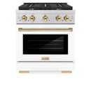 ZLINE Autograph Edition 2-Piece Appliance Package - 30-Inch Gas Range & Wall Mounted Range Hood in Stainless Steel and White Door with Gold Trim (2AKP-SGRWMRH30-G)