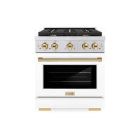 ZLINE Autograph Edition 30-Inch Paramount Gas Range with 4 Burner Cooktop and 4.2 cu. ft. Convection Gas Oven in Stainless Steel with White Matte Door and Polished Gold Accents (SGRZ-WM-30-G)