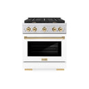 ZLINE Autograph Edition 30-Inch Paramount Gas Range with 4 Burner Cooktop and 4.2 cu. ft. Convection Gas Oven in Stainless Steel with White Matte Door and Polished Gold Accents (SGRZ-WM-30-G)