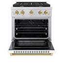 ZLINE Autograph Edition 30-Inch Paramount Gas Range with 4 Burner Cooktop and 4.2 cu. ft. Convection Gas Oven in Stainless Steel with White Matte Door and Polished Gold Accents (SGRZ-WM-30-G)