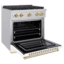 ZLINE Autograph Edition 2-Piece Appliance Package - 30-Inch Gas Range & Wall Mounted Range Hood in Stainless Steel and White Door with Gold Trim (2AKP-SGRWMRH30-G)