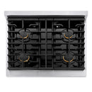 ZLINE Autograph Edition 2-Piece Appliance Package - 30-Inch Gas Range & Wall Mounted Range Hood in Stainless Steel and White Door with Gold Trim (2AKP-SGRWMRH30-G)