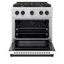 ZLINE Autograph Edition 30-Inch 4.2 cu. ft. Paramount Gas Range with 4 Burner Cooktop and Convection Gas Oven in Stainless Steel with White Matte Door and Matte Black Accents (SGRZ-WM-30-MB)