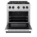 ZLINE Autograph Edition 2-Piece Appliance Package - 30-Inch Gas Range and Wall Mounted Range Hood in Stainless Steel and White Door with Matte Black Trim (2AKP-SGRWMRH30-MB)