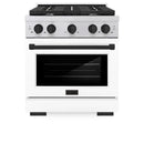 ZLINE Autograph Edition 3-Piece Appliance Package - 30" Gas Range, Wall Mounted Range Hood, &amp; 24" Tall Tub Dishwasher in Stainless Steel and White Door with Matte Black Trim (3AKP-SGRWMRHDWM30-MB)