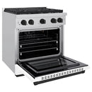 ZLINE Autograph Edition 2-Piece Appliance Package - 30-Inch Gas Range and Wall Mounted Range Hood in Stainless Steel and White Door with Matte Black Trim (2AKP-SGRWMRH30-MB)