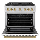 ZLINE Autograph Edition 36-Inch Paramount Gas Range with 6 Gas Burners and 5.2 cu. ft. Convection Gas Oven in Stainless Steel with White Matte Door and Champagne Bronze Accents (SGRZ-WM-36-CB)