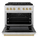 ZLINE Autograph Edition 36-Inch 5.2 cu. ft. Paramount Dual Fuel Range with 6 Burner Gas Cooktop and Electric Convection Oven in Stainless Steel with White Matte Door and Champagne Bronze Accents (SDRZ-WM-36-CB)
