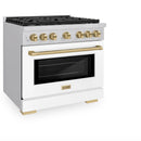 ZLINE Autograph Edition 36-Inch 5.2 cu. ft. Paramount Dual Fuel Range with 6 Burner Gas Cooktop and Electric Convection Oven in Stainless Steel with White Matte Door and Champagne Bronze Accents (SDRZ-WM-36-CB)
