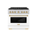 ZLINE Autograph Edition 2-Piece Appliance Package - 36-Inch Gas Range & Wall Mounted Range Hood in Stainless Steel and White Door with Gold Trim (2AKP-SGRWMRH36-G)