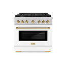 ZLINE Autograph Edition 36-Inch Paramount Gas Range with 6 Gas Burners and 5.2 cu. ft. Convection Gas Oven in Stainless Steel with White Matte Door and Polished Gold Accents (SGRZ-WM-36-G)