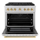 ZLINE Autograph Edition 36-Inch Paramount Gas Range with 6 Gas Burners and 5.2 cu. ft. Convection Gas Oven in Stainless Steel with White Matte Door and Polished Gold Accents (SGRZ-WM-36-G)