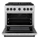 ZLINE Autograph Edition 3-Piece Appliance Package - 36-Inch Gas Range, Wall Mounted Range Hood, & 24-Inch Tall Tub Dishwasher in Stainless Steel and White Door with Matte Black Trim (3AKP-SGRWMRHDWM36-MB)