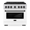 ZLINE Autograph Edition 36-Inch Paramount Gas Range with 6 Gas Burners and 5.2 cu. ft. Convection Gas Oven in Stainless Steel with White Matte Door and Matte Black Accents (SGRZ-WM-36-MB)