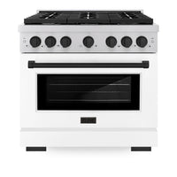 ZLINE Autograph Edition 36-Inch Paramount Gas Range with 6 Gas Burners and 5.2 cu. ft. Convection Gas Oven in Stainless Steel with White Matte Door and Matte Black Accents (SGRZ-WM-36-MB)