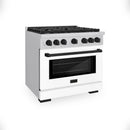 ZLINE Autograph Edition 2-Piece Appliance Package - 36-Inch Gas Range & Wall Mounted Range Hood in Stainless Steel and White Door with Matte Black Trim (2AKP-SGRWMRH36-MB)