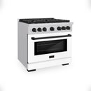 ZLINE Autograph Edition 36-Inch Paramount Gas Range with 6 Gas Burners and 5.2 cu. ft. Convection Gas Oven in Stainless Steel with White Matte Door and Matte Black Accents (SGRZ-WM-36-MB)