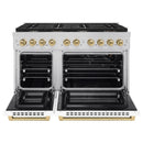 ZLINE Autograph Edition 48-Inch Paramount Gas Range with 8 Gas Burners and 6.7 cu. ft. Double Gas Oven in Stainless Steel with White Matte Doors and Champagne Bronze Accents (SGRZ-WM-48-CB)