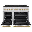 ZLINE Autograph Edition 3-Piece Appliance Package - 48-Inch Gas Range, Wall Mounted Range Hood, & 24-Inch Tall Tub Dishwasher in Stainless Steel and White Door with Champagne Bronze Trim (3AKPR-SGRWMRH48-CB)