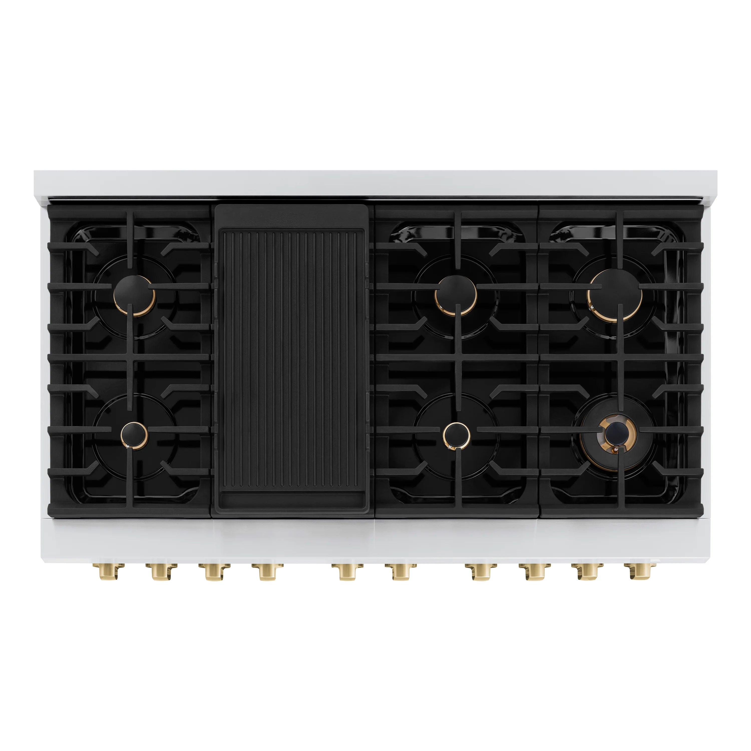 Range hood vent panel with black baffles and circular fan openings