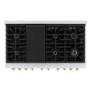 ZLINE Autograph Edition 4-Piece Appliance Package - 48-Inch Stainless Steel Gas Range, Refrigerator with Water Dispenser, Wall Mounted Range Hood, & 24-Inch Tall Tub Dishwasher in White Matte and Gold Accents (4AKPR-SGRWMRHDWM48-G)