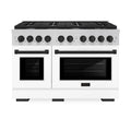 ZLINE Autograph Edition 48-Inch Paramount Gas Range with  6.7 cu. ft.  Double Oven and 8 Burnerin Stainless Steel with White Matte Doors and Matte Black Accents (SGRZ-WM-48-MB)