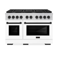 ZLINE Autograph Edition 48-Inch Paramount Gas Range with  6.7 cu. ft.  Double Oven and 8 Burnerin Stainless Steel with White Matte Doors and Matte Black Accents (SGRZ-WM-48-MB)