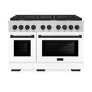 ZLINE Autograph Edition 48-Inch Paramount Gas Range with  6.7 cu. ft.  Double Oven and 8 Burnerin Stainless Steel with White Matte Doors and Matte Black Accents (SGRZ-WM-48-MB)