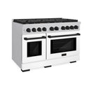 ZLINE Autograph Edition 48-Inch Paramount Gas Range with  6.7 cu. ft.  Double Oven and 8 Burnerin Stainless Steel with White Matte Doors and Matte Black Accents (SGRZ-WM-48-MB)