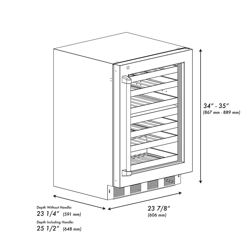 ZLINE Autograph Edition 24-Inch Touchstone Dual Zone 44 Bottle Wine Cooler with DuraSnow Stainless Steel Glass Door and Champagne Bronze Handle (RWDOZ-SN-24-CB)