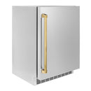 ZLINE Autograph Edition 24-Inch Touchstone 151 Can Indoor/Outdoor Beverage Fridge With Solid Stainless Steel Door And Polished Gold Handle (RBSOZ-ST-24-G)