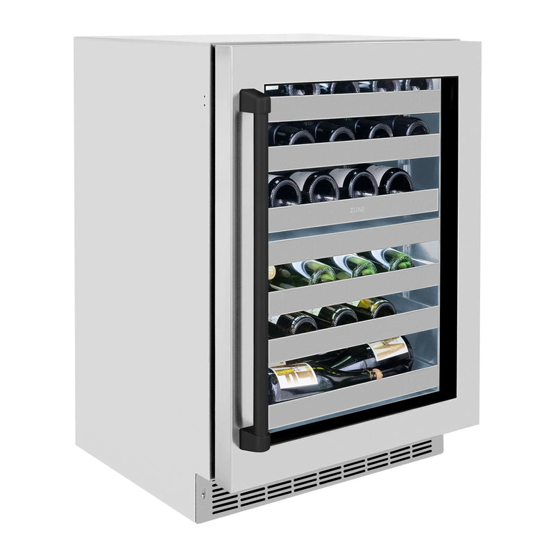 ZLINE Autograph Edition 24-Inch Touchstone Dual Zone 44 Bottle Indoor/Outdoor Wine Cooler with Stainless Steel Glass Door and Matte Black Handle (RWDOZ-GS-24-MB)