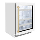 ZLINE Autograph Edition 24-Inch Touchstone 151 Can Beverage Fridge with White Matte Glass Door and Champagne Bronze Handle (RBSOZ-WM-24-CB)