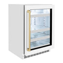ZLINE Autograph Edition 24-Inch Touchstone 151 Can Beverage Fridge with White Matte Glass Door and Champagne Bronze Handle (RBSOZ-WM-24-CB)
