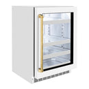 ZLINE Autograph Edition 24-Inch Touchstone Dual Zone 44 Bottle Wine Cooler with White Matte Glass Door and Polished Gold Handle (RWDOZ-WM-24-G)