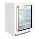 ZLINE Autograph Edition 24-Inch Touchstone Dual Zone 44 Bottle Wine Cooler with White Matte Glass Door and Polished Gold Handle (RWDOZ-WM-24-G)